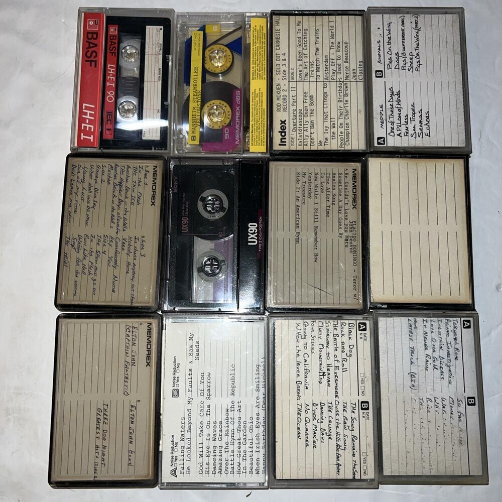 Lot 12 Prerecorded Blank Cassette Tapes for Re-Recording